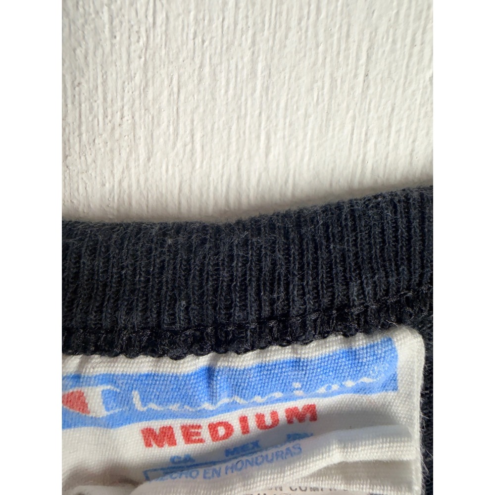 Champion Long Sleeve Graphic T-Shirt Black Big C Logo Script Sleeve Mens Medium - Picture 5 of 6